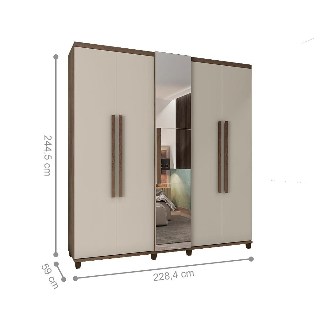 Roupeiro 5 Portas Arezzo Freijó Off White com Espelho