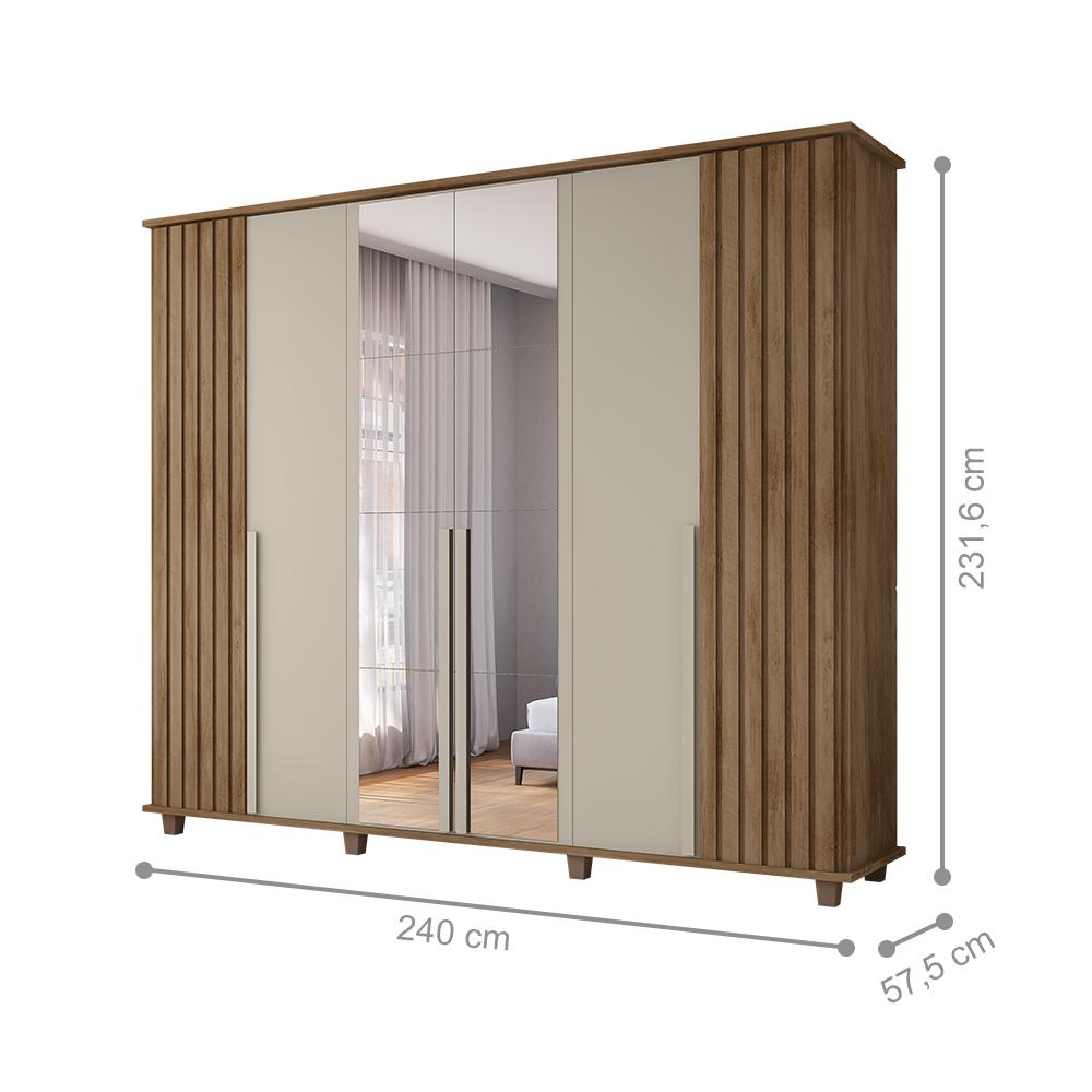 Roupeiro 6 Portas Potenza Cinamomo Off White com Espelho