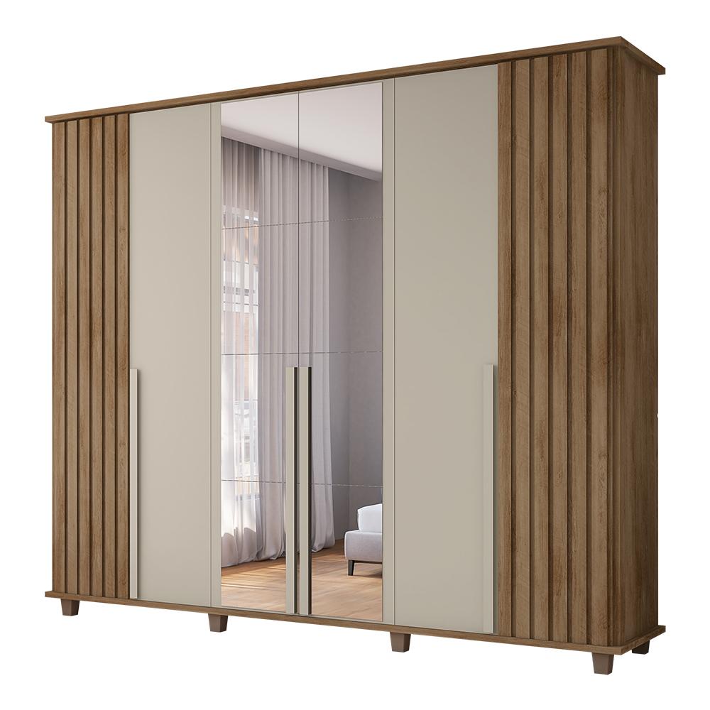 Roupeiro 6 Portas Potenza Cinamomo Off White com Espelho
