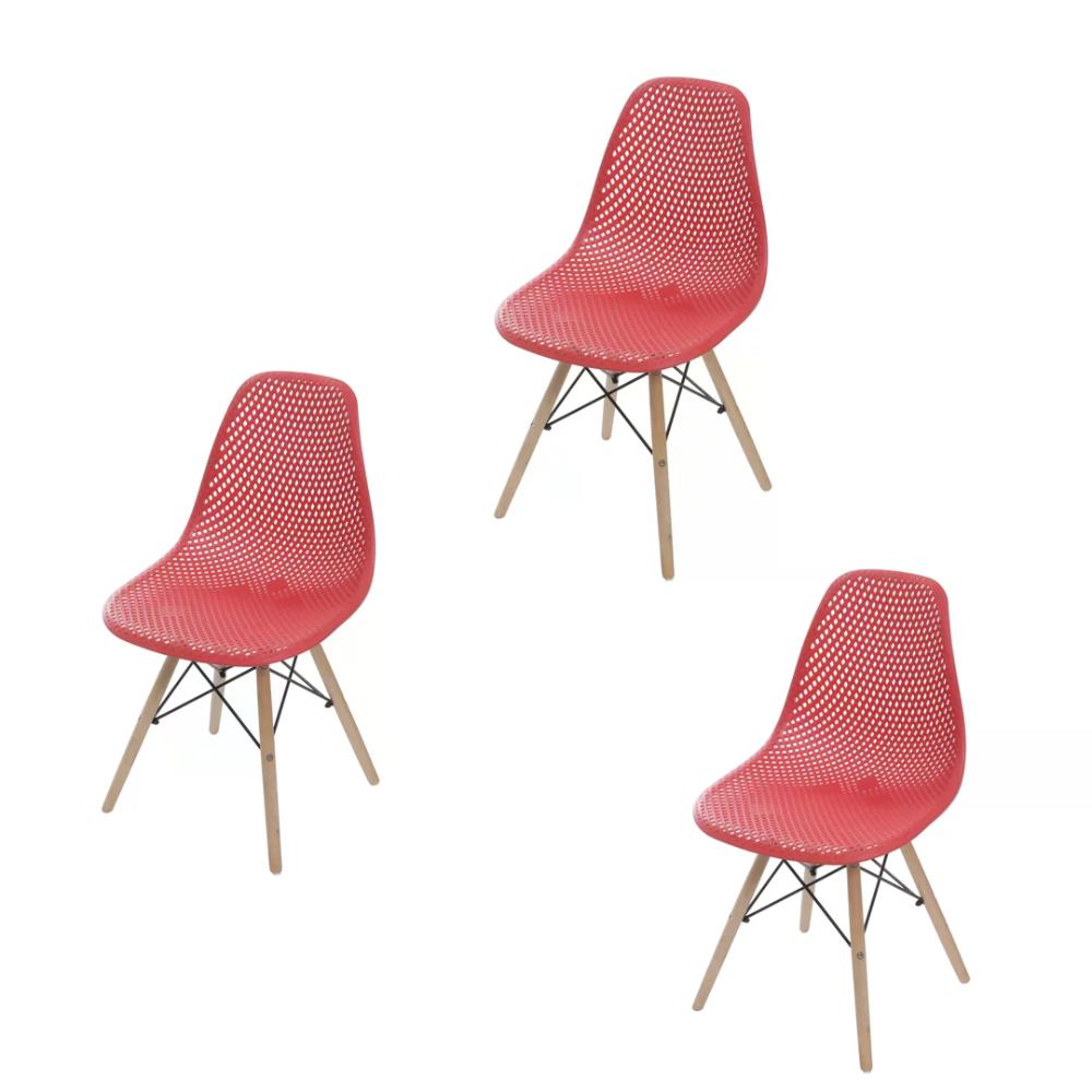 Kit 03 Cadeira Eiffel Colmeia - Vermelho Coral
