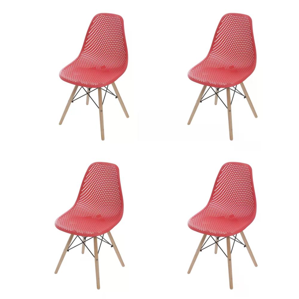 Kit 04 Cadeira Eiffel Colmeia - Vermelho Coral