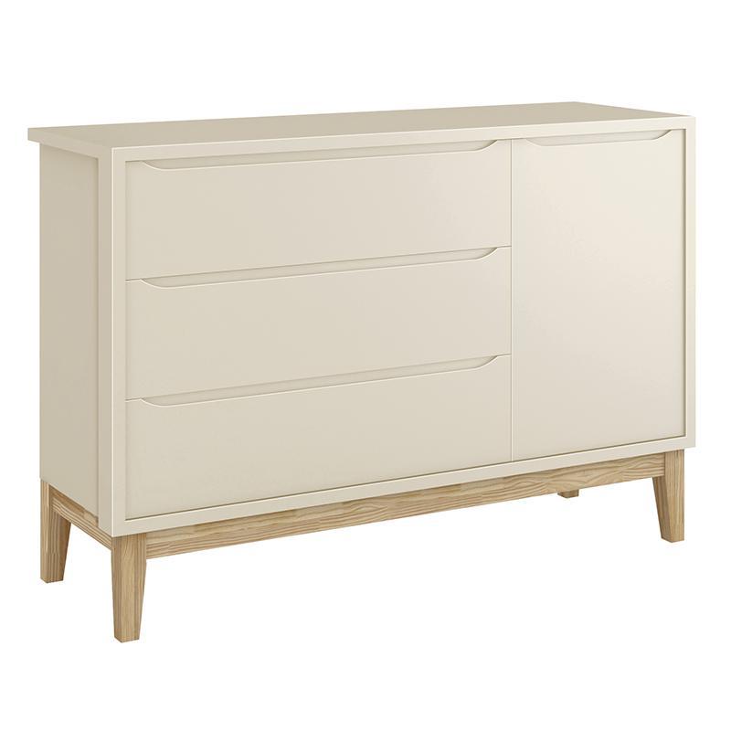 	Jogo de Quarto Classic Cômoda com Porta e Berço Areia Fosco com Pés Madeira Natural - Reller Móveis 