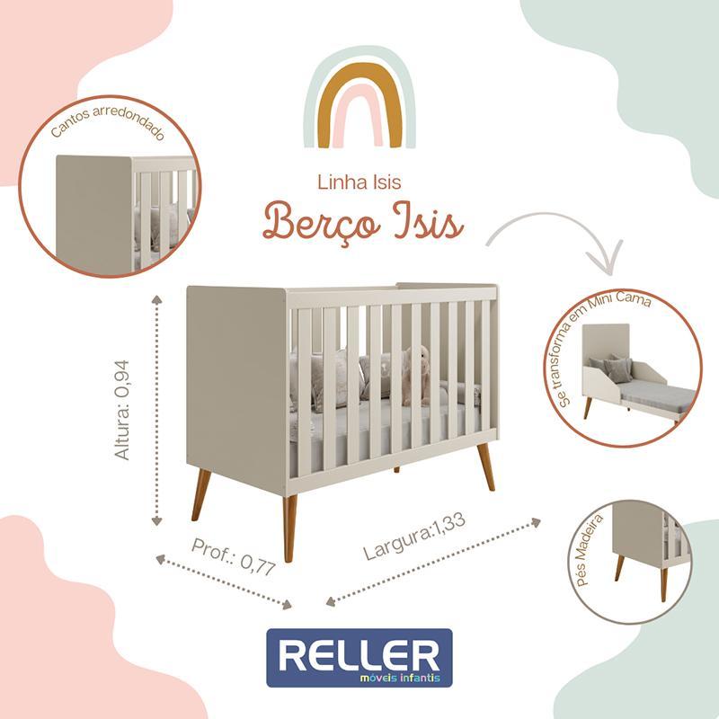 Berço Americano Isis Areia com Colchão Baby Physical - Reller Móveis