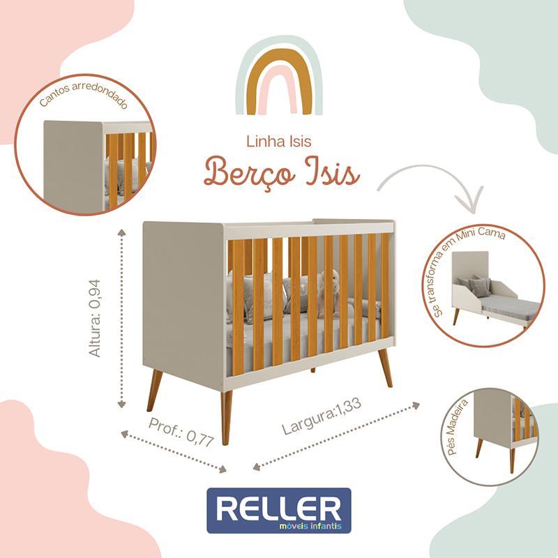 Berço Americano Isis Areia/Savana com Colchão Baby Physical - Reller Móveis