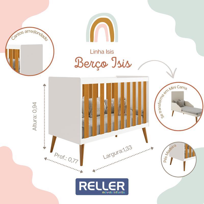 Berço Americano Isis Branco/Savana com Colchão Baby Physical - Reller Móveis 