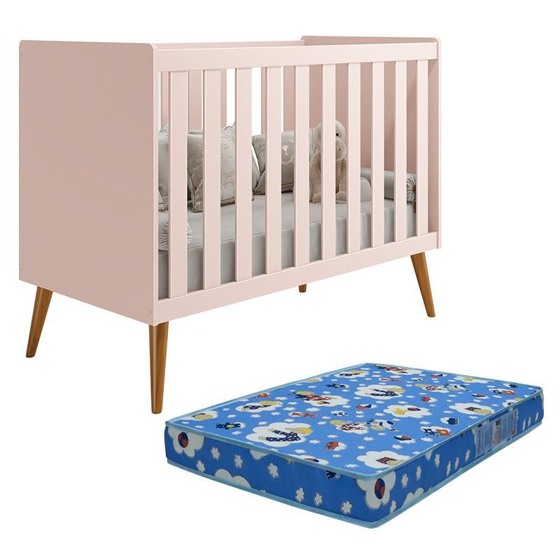 Berço Americano Isis Rosa com Colchão Baby Physical - Reller Móveis