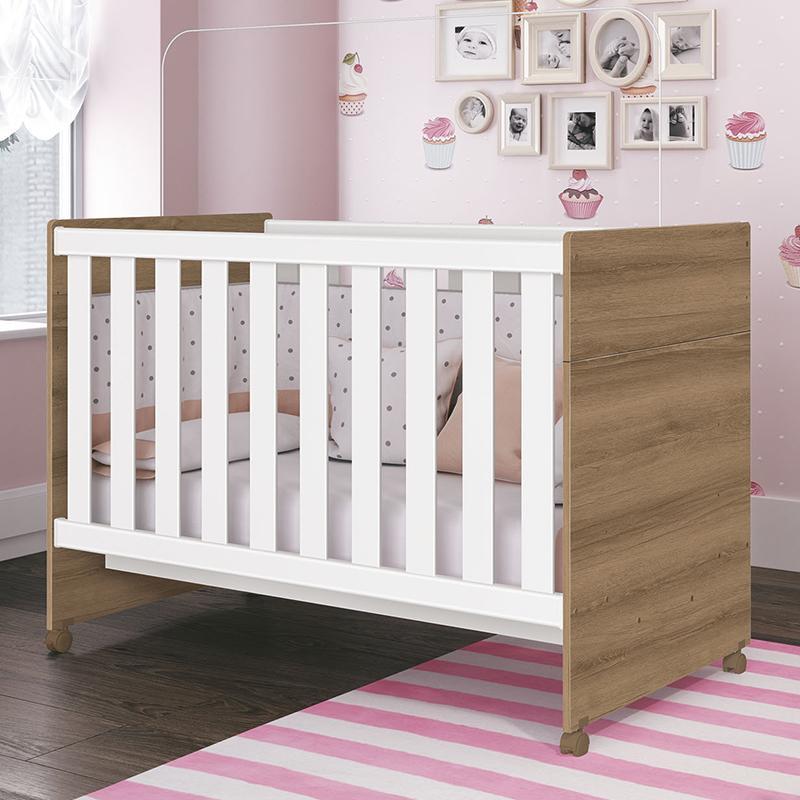 Berço Americano Katatau Branco Brilho/Mezzo com Colchão D18 - Reller Móveis