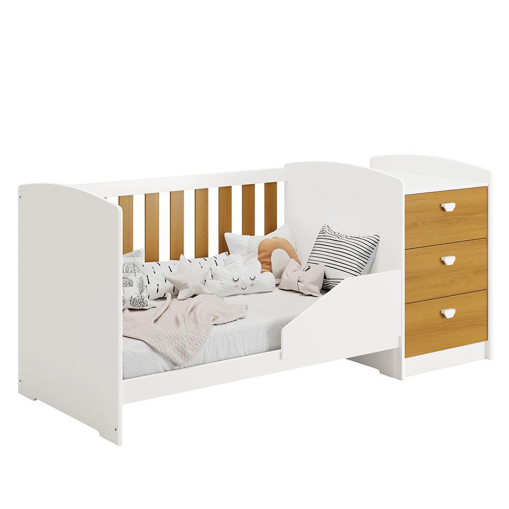 Berço Americano Multifuncional Atlanta Branco Fosco/Savana com Colchão Supreme - Reller Móveis