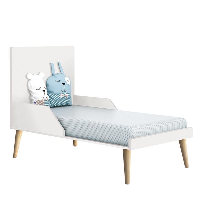 Berço Americano Theo Pés Madeira Natural Branco Fosco com Colchão D18 - Reller Móveis