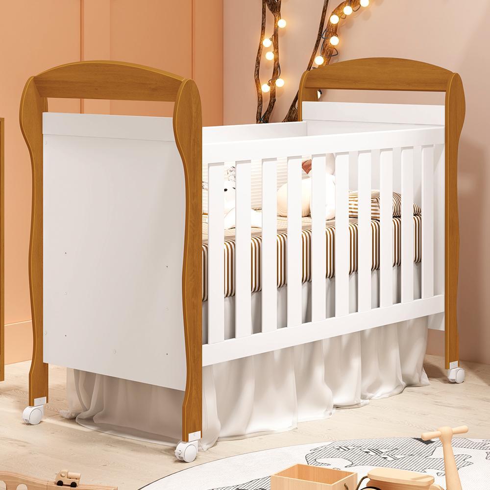 Berço Mini Cama Danny Branco/Savana com Colchão D18 de 10cm - Reller Móveis