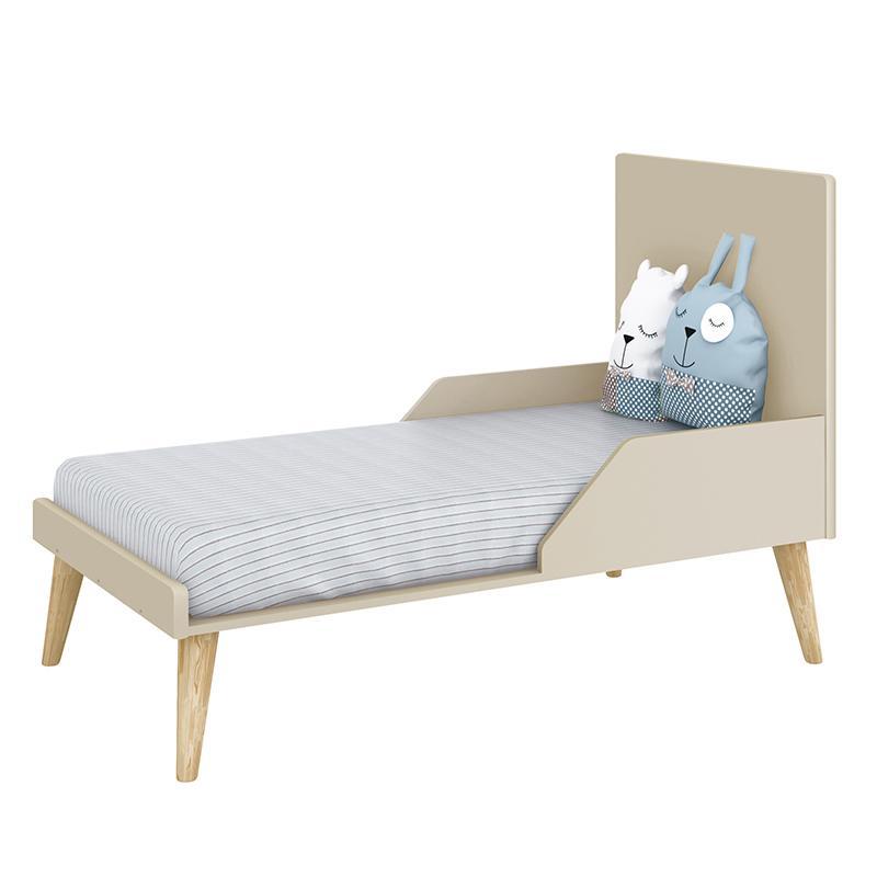 Berço Mini Cama Theo Areia Fosco com Pés Madeira Natural - Reller Móveis