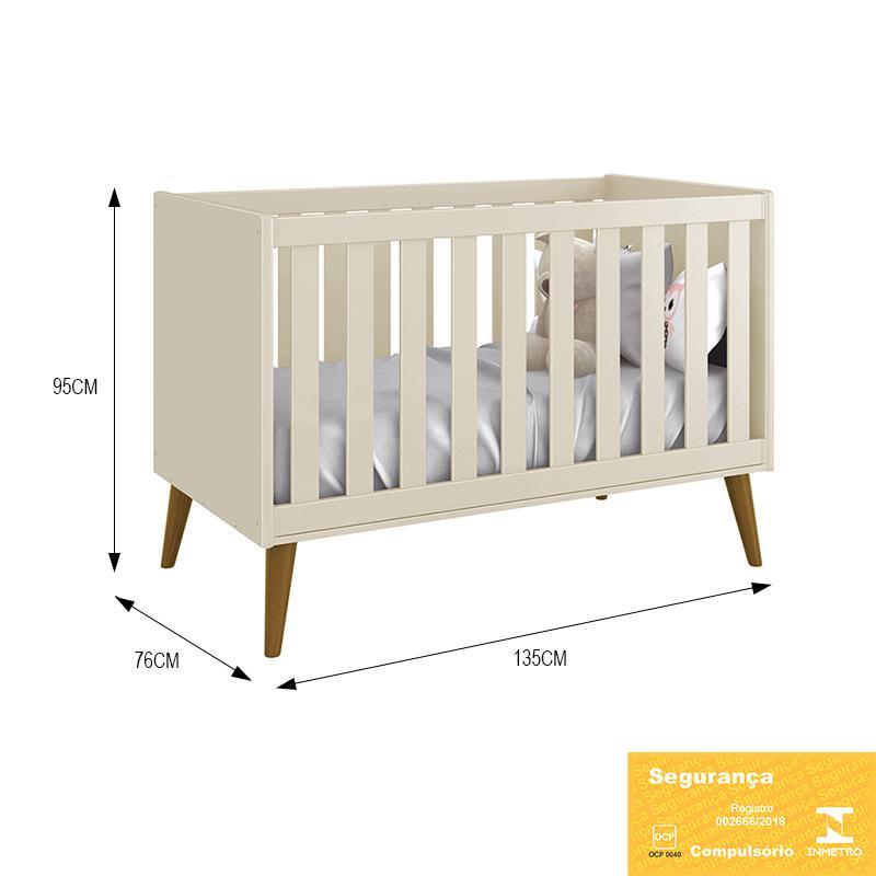 Berço Mini Cama Theo Retrô Areia Fosco com Pés Amadeirado - Reller Móveis