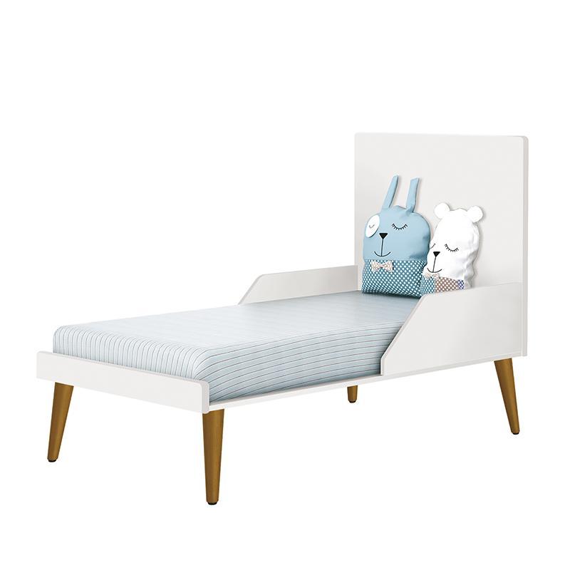 Berço Mini Cama Theo Retrô Branco Fosco com Pés Amadeirado e Colchão D18 - Reller Móveis