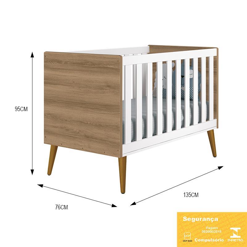 Berço Mini Cama Theo Retrô Branco Fosco/Mezzo com Pés Amadeirado - Reller Móveis