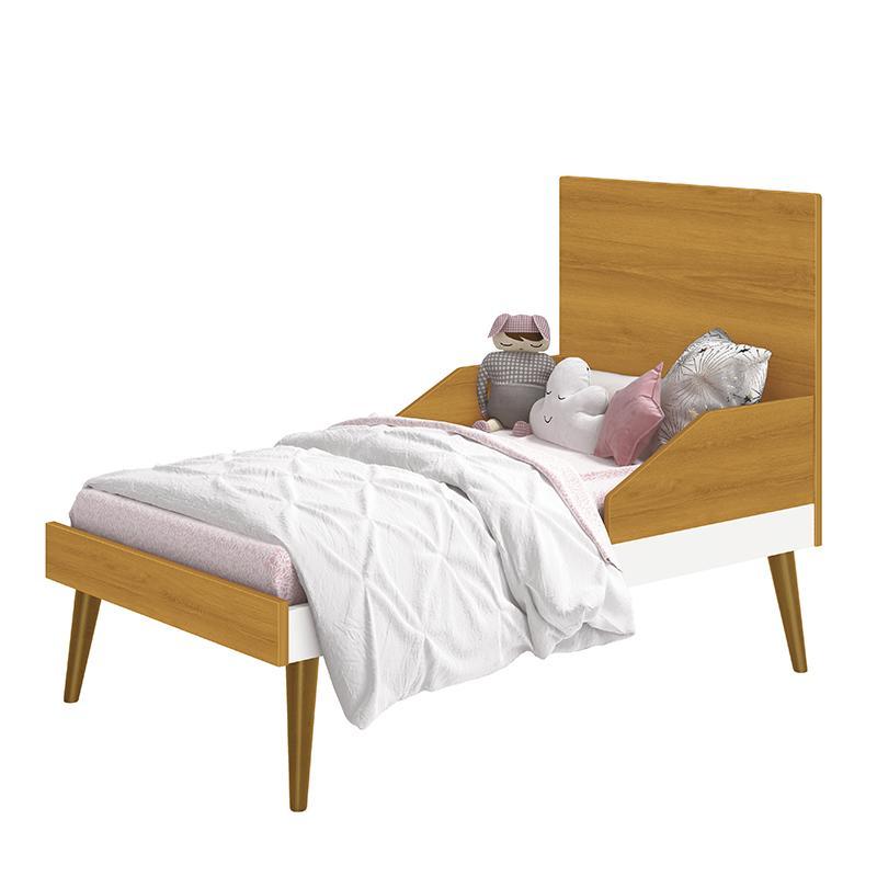 Berço Mini Cama Theo Retrô Branco/Savana com Pés Amadeirado e Colchão D18 - Reller Móveis