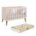 Berço Mini Cama Theo Retrô Rosa Fosco com Pés Amadeirado e Colchão D18 - Reller Móveis