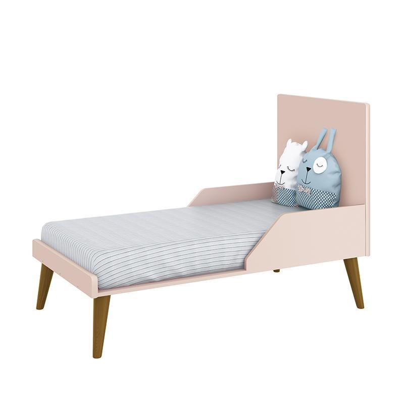 Berço Mini Cama Theo Retrô Rosa Fosco com Pés Amadeirado e Colchão D18 - Reller Móveis