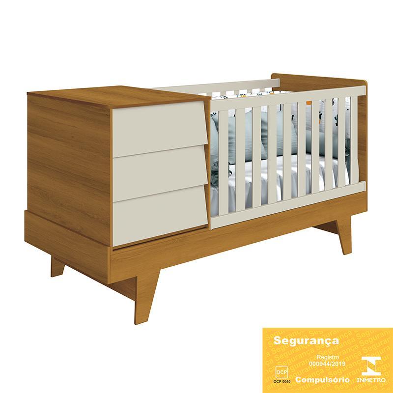 Berço Multifuncional Prince Areia/Savana com Colchão D18 - Reller Móveis