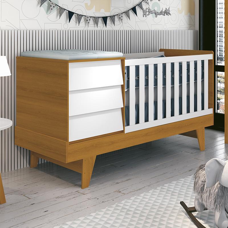 Berço Multifuncional Prince Branco/Savana com Colchão D18 - Reller Móveis