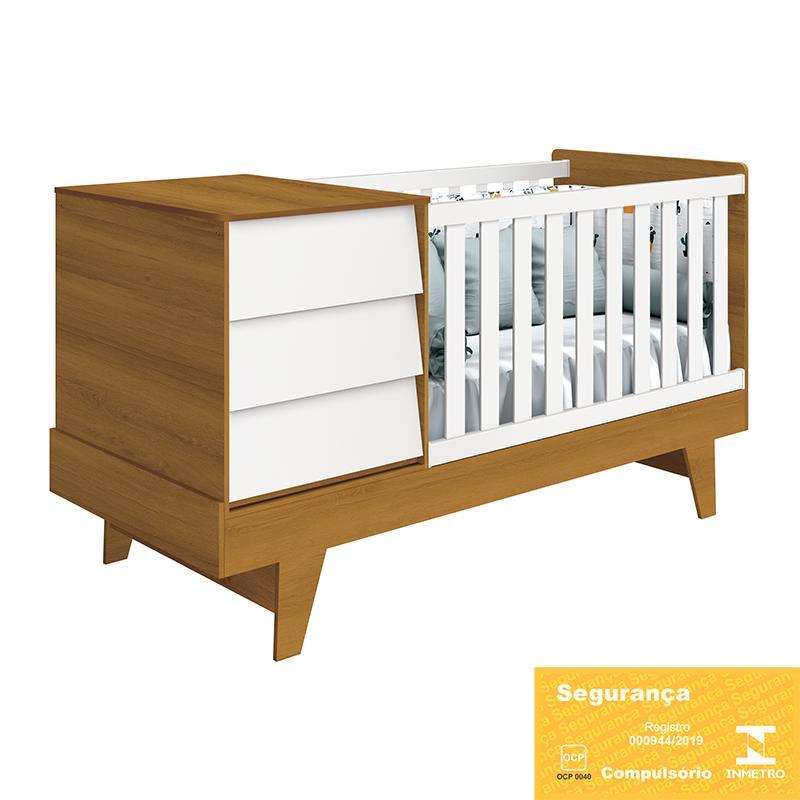 Berço Multifuncional Prince Branco/Savana com Colchão D18 - Reller Móveis