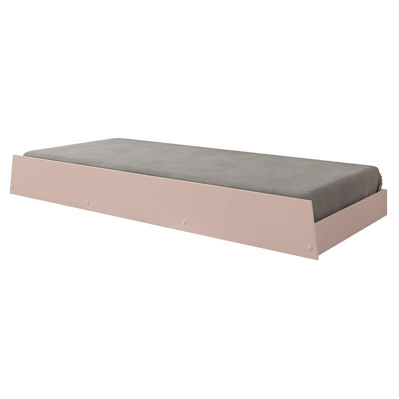 Bicama Solteiro Simba Rosa Fosco com Pés Madeira Natural e Colchões D20 e D33 - Reller Móveis