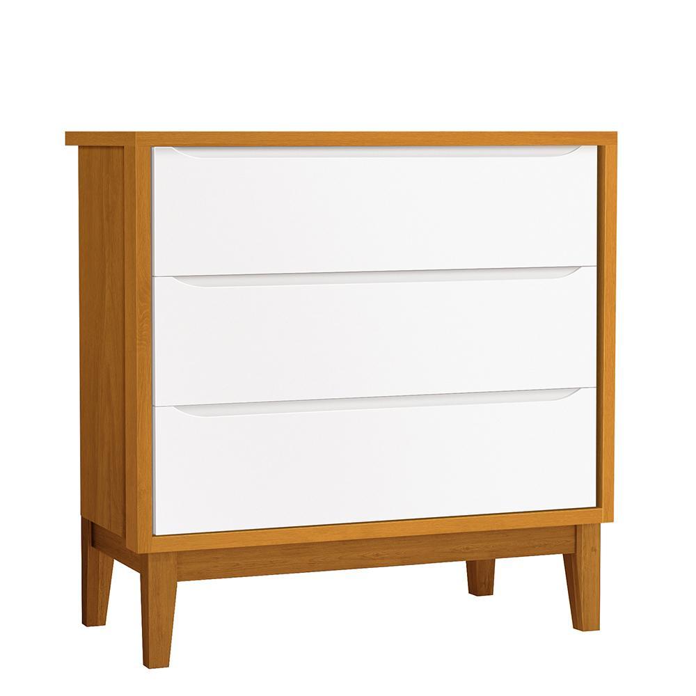 Cômoda Infantil 3 Gavetas Classic Branco/Savana com Pés Amadeirado - Reller Móveis