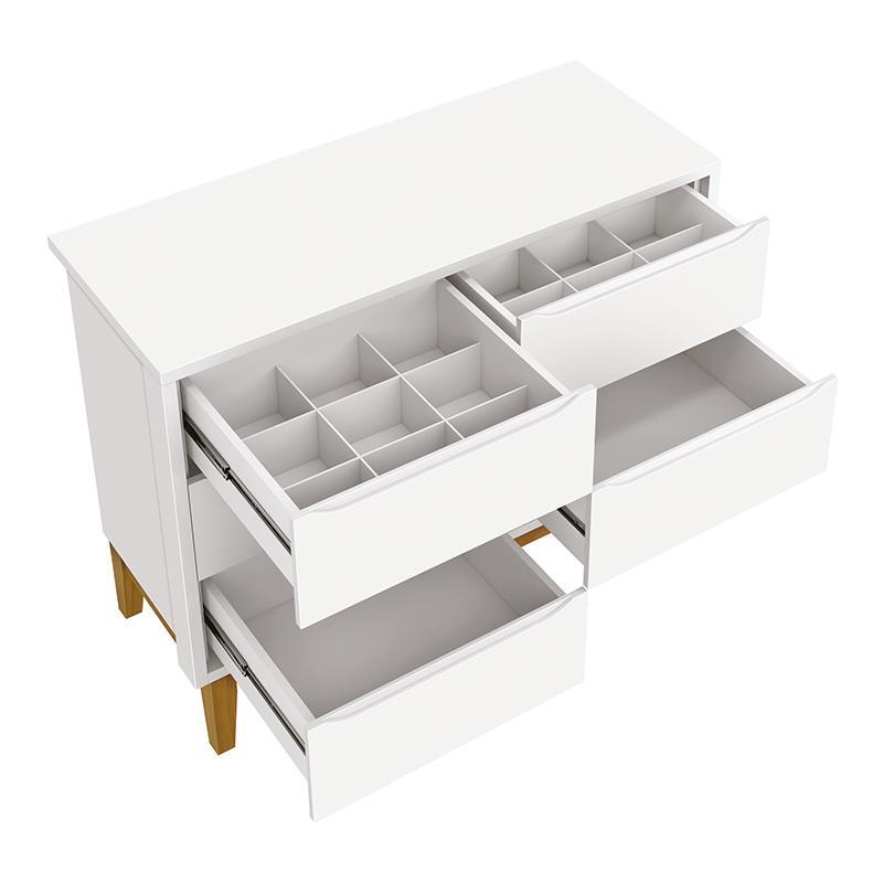Cômoda Infantil Classic 6 Gavetas Branco Fosco com Pés Amadeirado - Reller Móveis