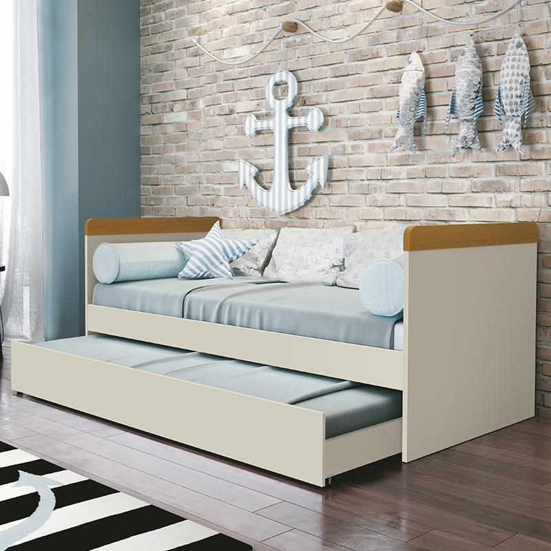 Cama Babá com Auxiliar Nuth Areia/Savana e 2 Colchões Physical - Reller Móveis