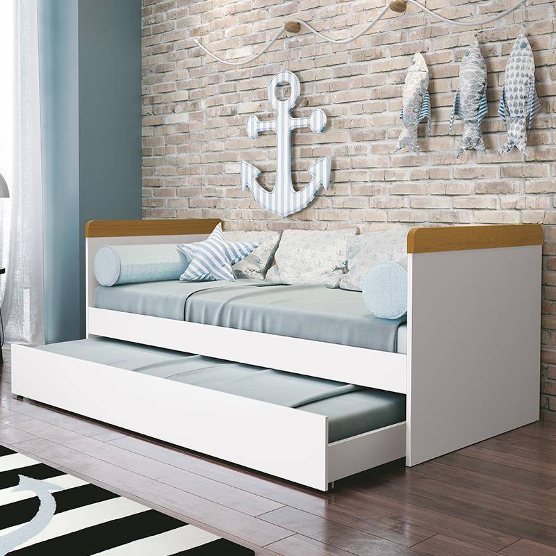 Cama Babá com Auxiliar Nuth Branco/Savana e 2 Colchões Supreme - Reller Móveis 