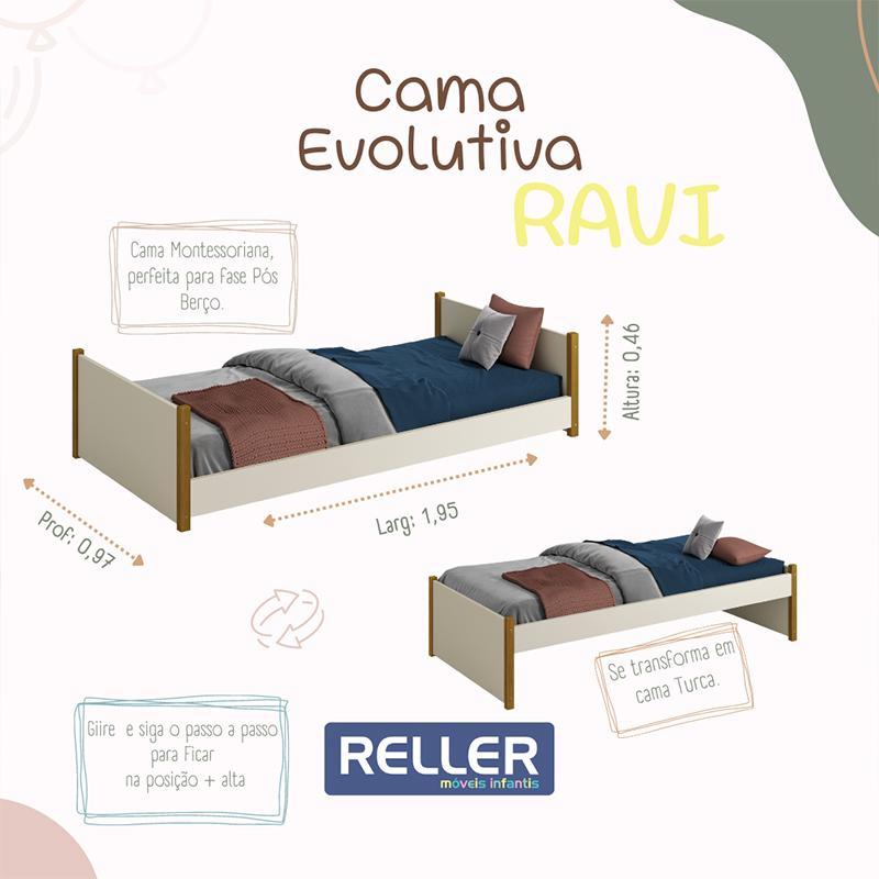 Cama Evolutiva 2 em 1 Ravi Branco Fosco Pés Amadeirado com Colchão D33 - Reller Móveis 