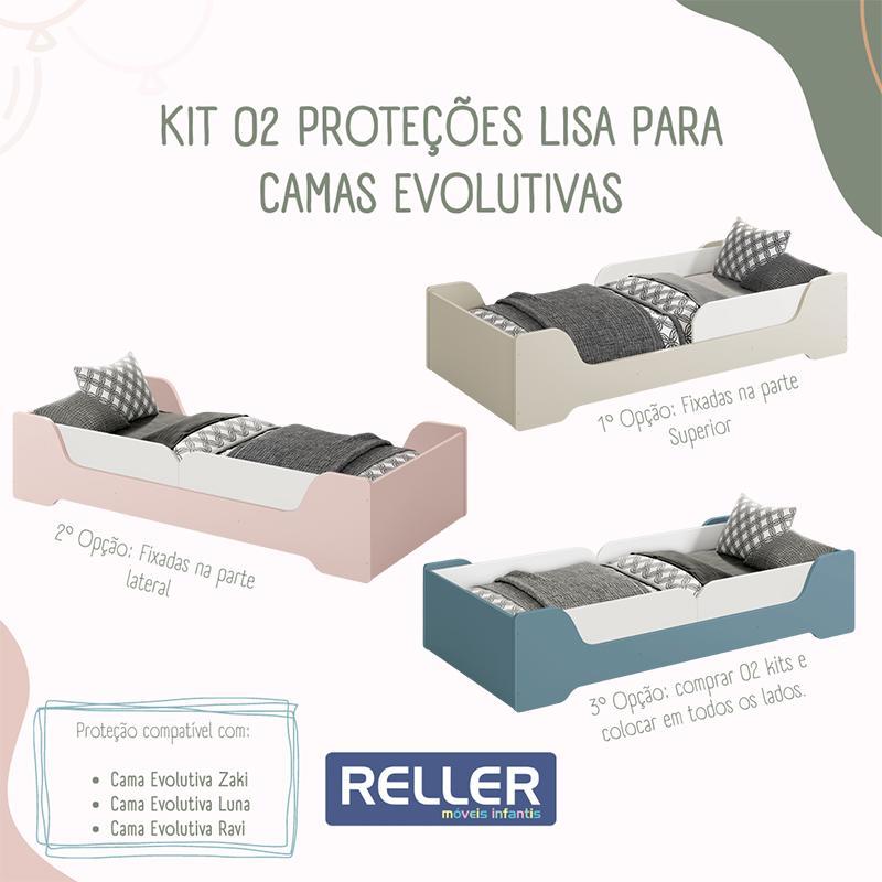 Cama Evolutiva 2 em 1 Zaki Branco Fosco com 2 Kits Proteção Lateral Lisa - Reller Móveis