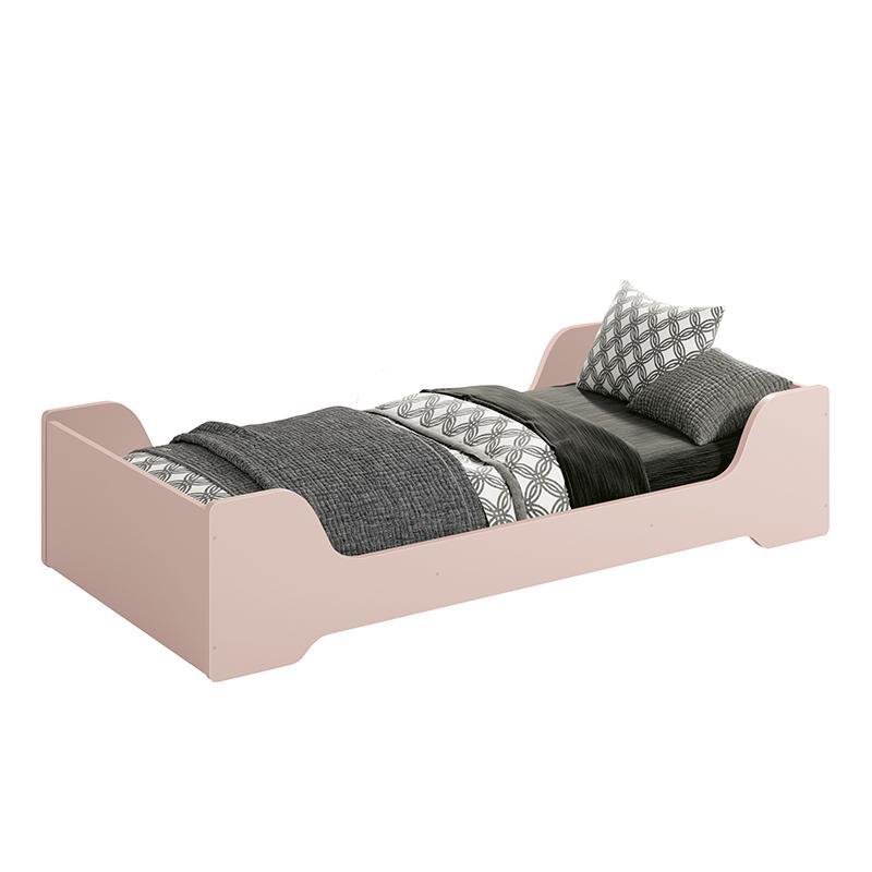 Cama Evolutiva 2 em 1 Zaki Rosa Fosco com Proteção Lateral Lisa - Reller Móveis 