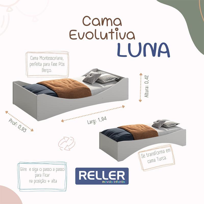Cama Evolutiva Luna Branco Fosco com 2 Kits Proteção Lateral Lisa e Colchão D33 - Reller Móveis