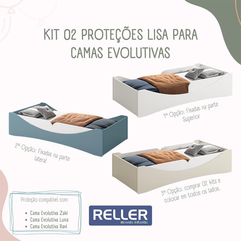 Cama Evolutiva Luna Branco Fosco com 2 Kits Proteção Lateral Lisa e Colchão D33 - Reller Móveis
