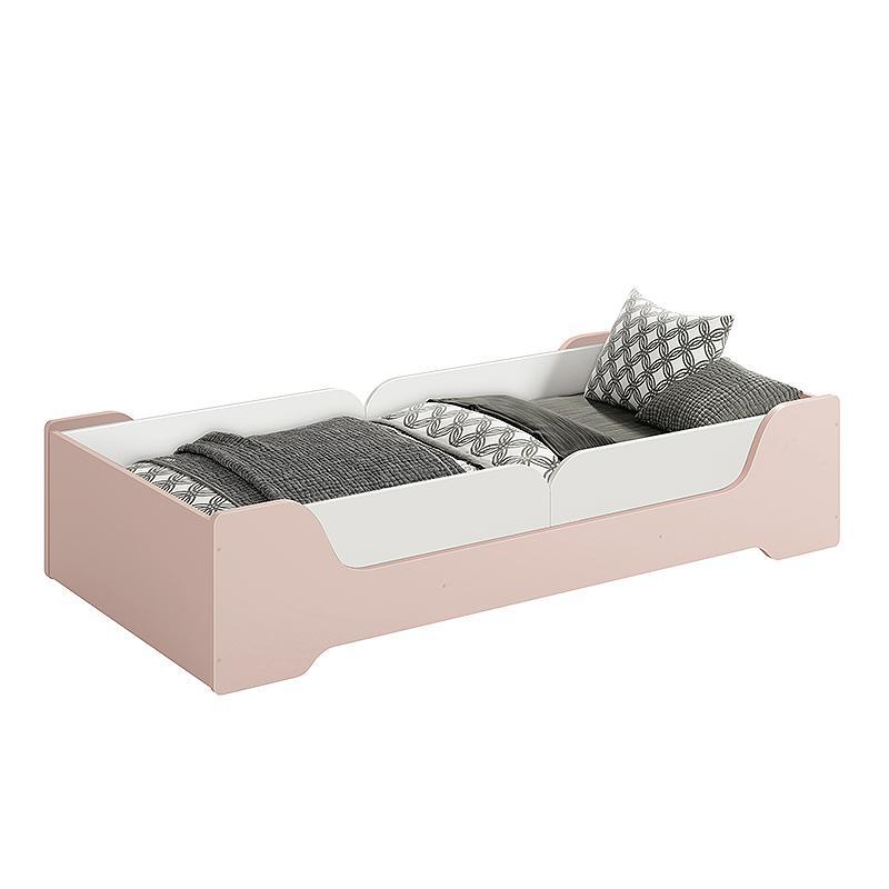 Cama Evolutiva Zaki Rosa Fosco com 2 Kits Proteção Lateral Lisa e Colchão D20 - Reller Móveis 