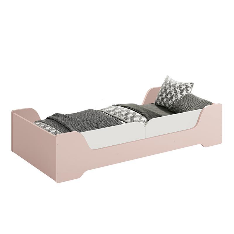 Cama Evolutiva Zaki Rosa Fosco com Proteção Lateral Lisa e Colchão D33 - Reller Móveis 