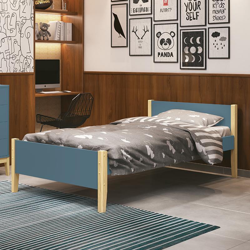Cama Solteiro Simba Areia Fosco com Pés Madeira Natural e Colchão D33 - Reller Móveis 