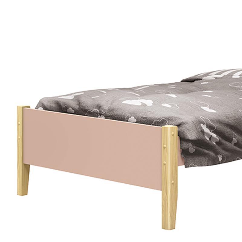 Cama Solteiro Simba Rosa Fosco com Pés Madeira Natural e Colchão D20 - Reller Móveis 