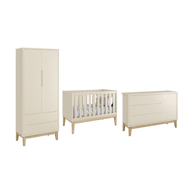Dormitório Classic 2 Portas e Cômoda com Porta Areia Fosco com Pés Madeira Natural - Reller Móveis 