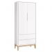 Dormitório Classic 2 Portas, Cômoda com Porta Branco com Pés Madeira Natural e Colchão D18 - Reller Móveis 