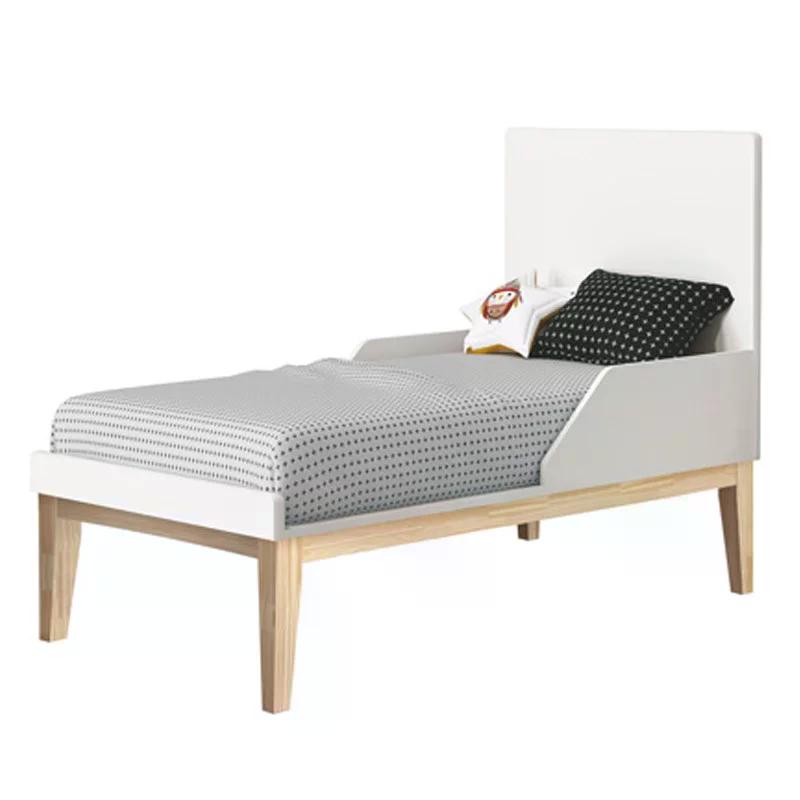 Dormitório Classic 2 Portas, Cômoda com Porta Branco com Pés Madeira Natural e Colchão D18 - Reller Móveis 