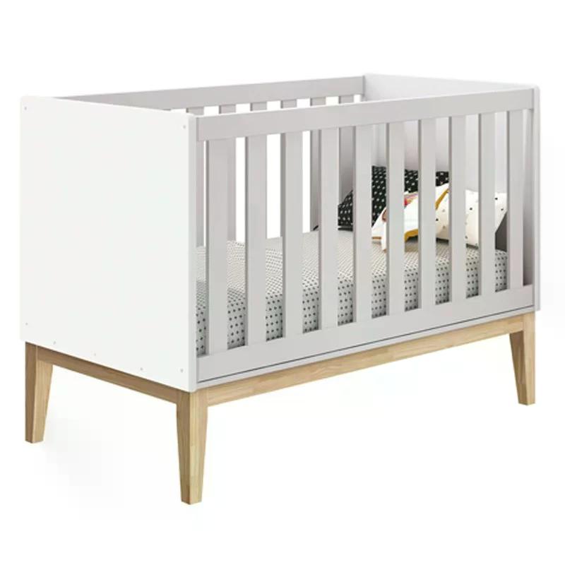 Dormitório Classic 2 Portas, Cômoda com Porta Branco com Pés Madeira Natural e Colchão D18 - Reller Móveis 
