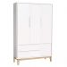 Dormitório Classic 3 Portas, Cômoda 3 Gavetas Branco com Pés Madeira Natural e Colchão D18 - Reller Móveis