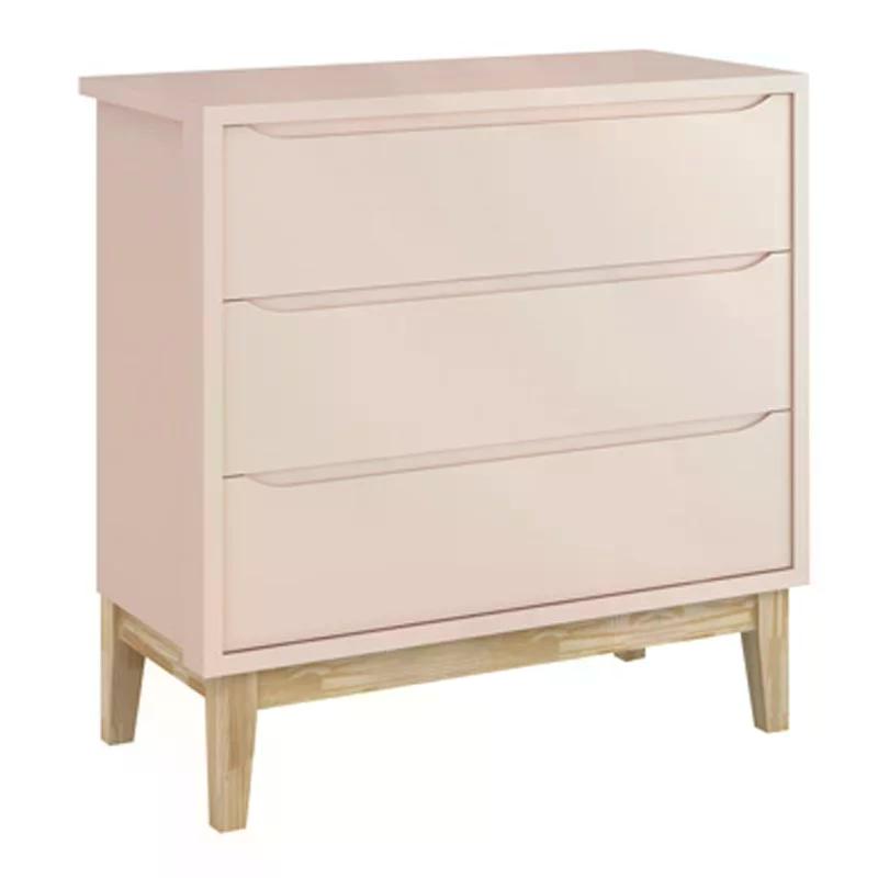 Dormitório Classic 3 Portas, Cômoda 3 Gavetas Rosa com Pés Madeira Natural e Colchão D18 - Reller Móveis