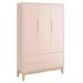 Dormitório Classic 3 Portas, Cômoda 3 Gavetas Rosa com Pés Madeira Natural e Colchão D18 - Reller Móveis