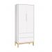 Dormitório Completo Infantil Classic 2 Portas, Cômoda 6 Gavetas e Berço Branco Fosco com Pés Madeira Natural - Reller Móveis