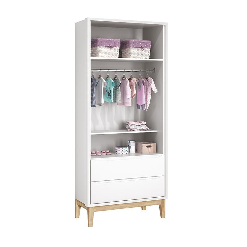 Dormitório Completo Infantil Classic 2 Portas, Cômoda 6 Gavetas, Berço Branco Fosco com Pés Madeira Natural e Colchão D18 - Reller Móveis