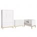 Dormitório Completo Infantil Classic 3 Portas, Cômoda 6 Gavetas e Berço Branco Fosco com Pés Madeira Natural - Reller Móveis