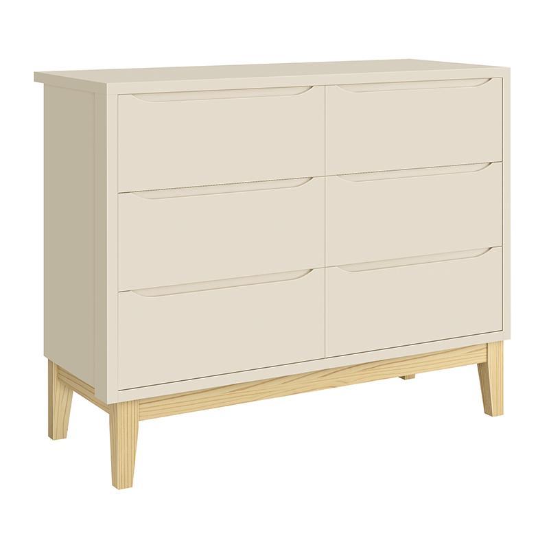 Dormitório Completo Infantil Classic 3 Portas, Cômoda 6 Gavetas, Berço Areia Fosco com Pés Madeira Natural e Colchão D18 - Reller Móveis 