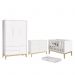 Dormitório Completo Infantil Classic 3 Portas, Cômoda 6 Gavetas, Berço Branco Fosco com Pés Madeira Natural e Colchão D18 - Reller Móveis 